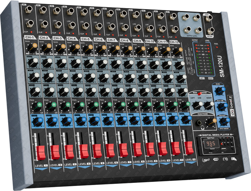Da.Beatz. Digital Sound Mixer EMM-12 Professional 12-Channel mixer & Audio Interface USB 50 W AV Control Amplifier(Black)