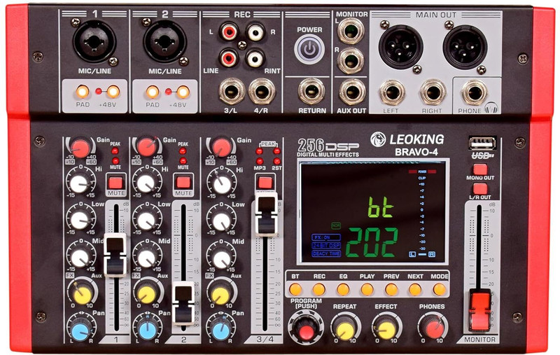 Adiohub 4 Channel DJ Bluetooth Audio Mini Mixer with Effects, USB Interface, BT, Stereo Powered Sound Mixer