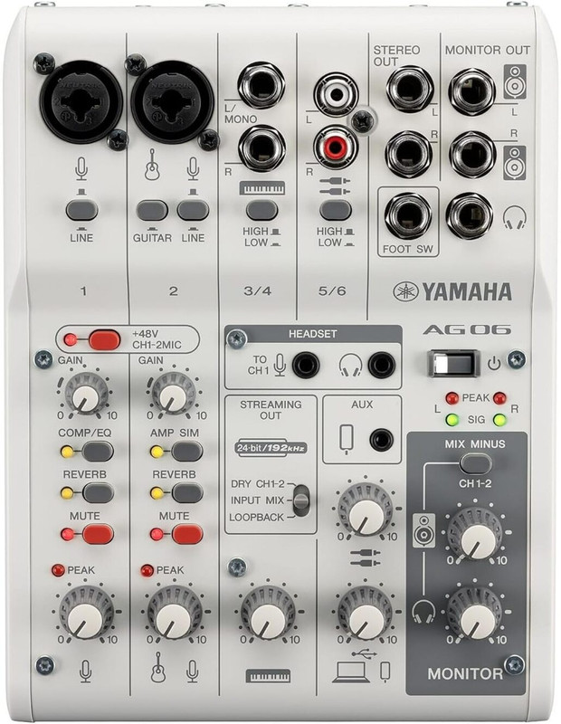 YAMAHA AG06 MK2 White 6-Channel Live Streaming Loopback Mixer/USB Interface Analog Sound Mixer