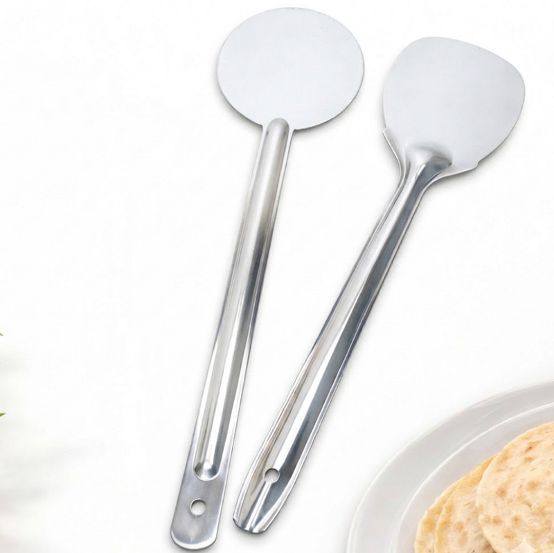 SENVIA 2 Stainless Steel Round & Oval Spatula Turner Perfect -Dosa, Roti, Chapati Lifting Spatula(Pack of 2)