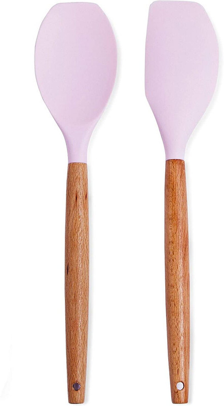 Besillia Silicone Spatulas for Non-Stick Cookware Wooden Handle Spatulas Kitchen (Pink) Wooden Spatula(Pack of 2)