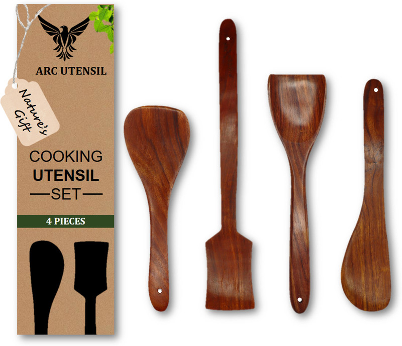 Arc Utensil Wooden Cooking Spoon | Eco-Friendly Spatula | Heat-Resistant & Non-Stick Wooden Spatula(Pack of 4)