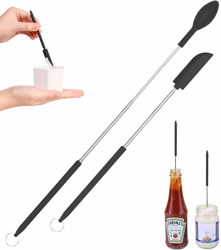 TGOPIT Mini Silicone Telescopic Spatula with Spoon, 2PCS Jar Scraper Set Rubber Spatula(Pack of 2)