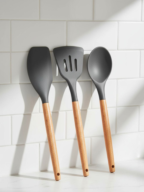 Baskety 5 Pieces Wooden Spatula Set Non Stick Safe Cooking Tools for Frying, Serving Non-Stick Spatula(Pack of 5)