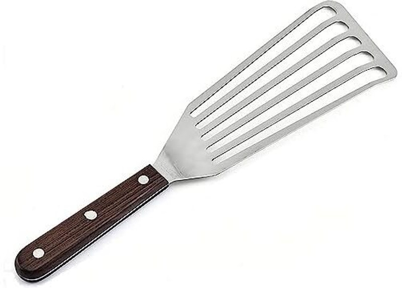 Besillia Stainless Steel Slotted Turner Long Fish Spatula Wooden Handle Heat Resistant Slotted Spatula(Pack of 1)
