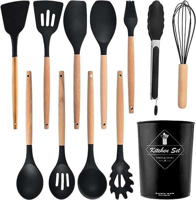 PRIMENTERPRISE 12 pcs Non-Stick Silicone Cooking Kitchen Utensils Spatula Set with Holder Non-Stick Spatula(Pack of 12)