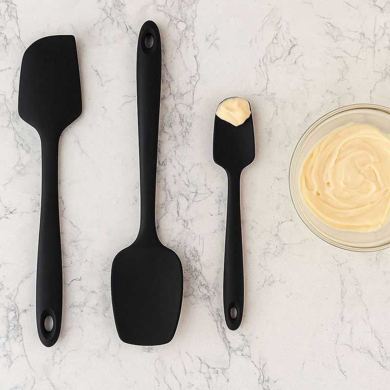 Ramkuwar Silicone Spatula Set 3-Piece - 500ºF Heat-Resistant Baking Spoon Spatula (Spatula 3A Black) Non-Stick Spatula(Pack of 3)