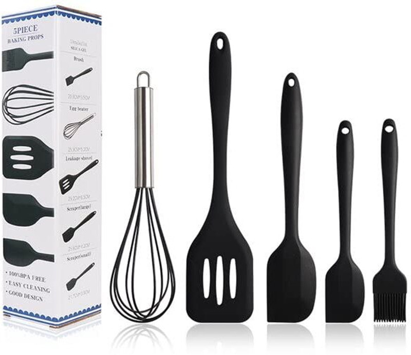 IMPRONOW All-in-One Silicone Spatula Non-Stick Kitchen Utensil Set Safe & Easy Cooking Kitchen Tool Set(Black, Spatula, Cooking Spoon, Baking Tools, Brush)