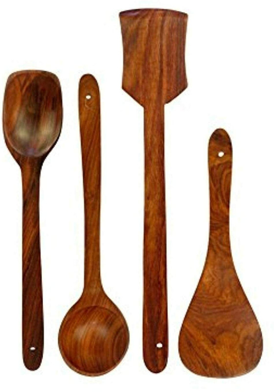 S N INTERIOR DECOR S N INTERIOR DECOR Coocking Spoon Spatula & Ladle Spoon Set of 4 (Brown) Wooden Ladle(Brown, Pack of 4)