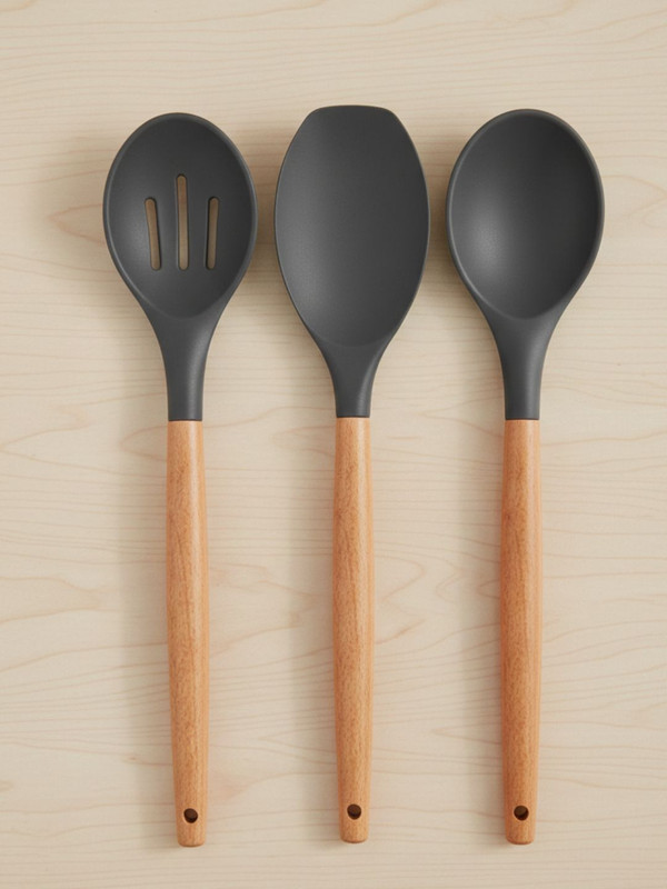 Ramkuwar Wooden Serving Spoon Slotted and Scraper Spatula Cooking, Scraping & Serving Non-Stick Spatula(Pack of 3)