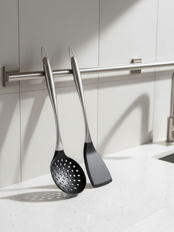 Baskety Steel Plain Slotted & Skimmer Long Handle for Frying, Flipping and Serving Non-Stick Spatula(Pack of 2)