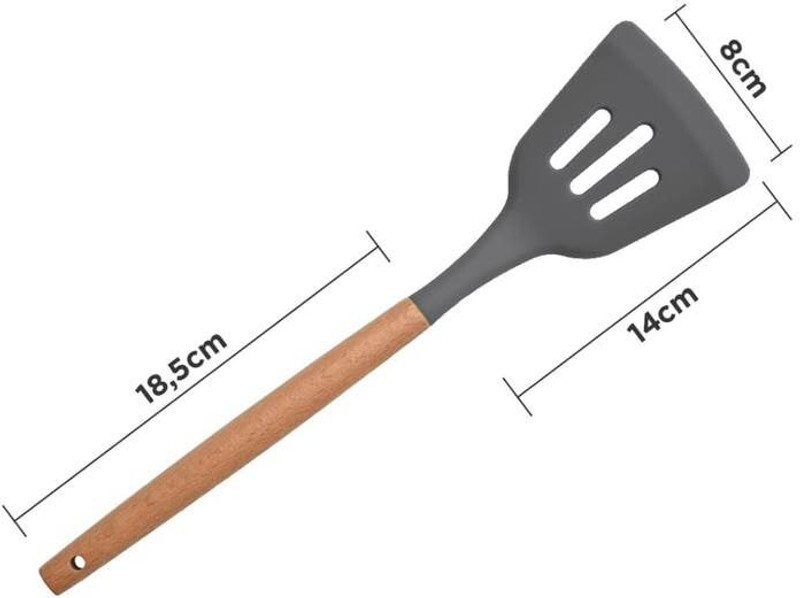 SB GREEN TOWN Kitchen Silicone Slotted Turner with Wooden Handle Non-Stick Spatula(Pack of 1)