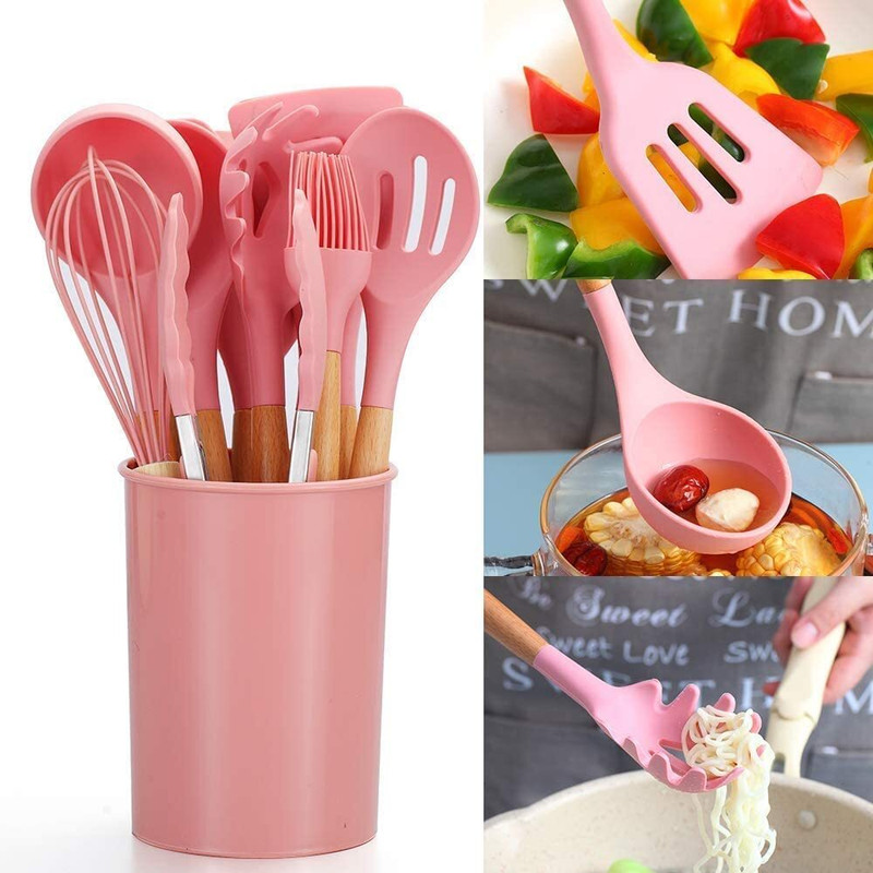 ZEQON Silicone Spatula Set, Spatula Set with Wooden Handle( Pink) Wooden Spatula(Pack of 1)