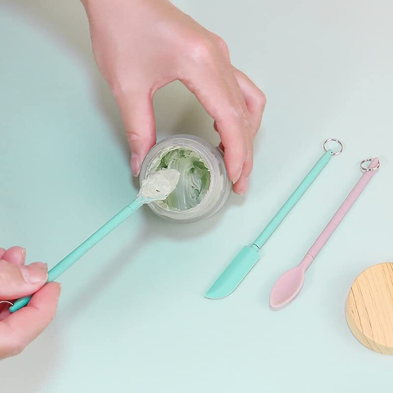 Amulakh Mini Telescopic Spatula Spoon and Brush Set,Small Makeup Spatulas,Retractable Non-Stick Spatula(Pack of 2)