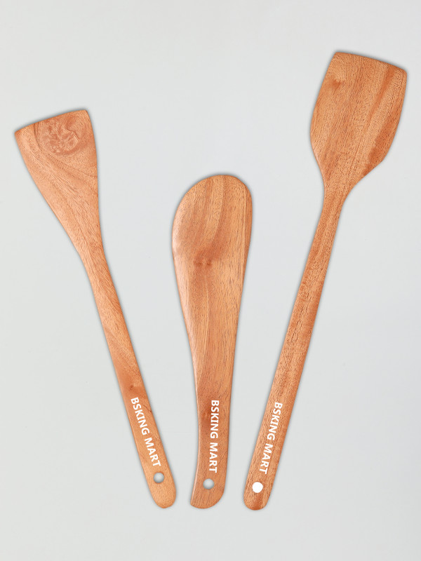 BSKING MART Neem Wooden VSB 03 Wooden Spatula(Pack of 3)