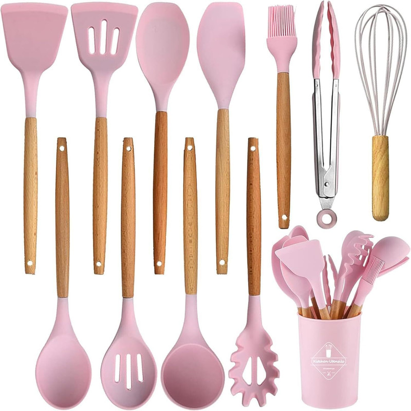 STARKENDY Silicon Wooden Handle Spatula Set Wooden Spatula(Pack of 12)