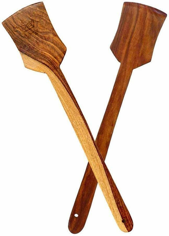 Tannu Craft Saptulas Wooden Spoon Non Toxic Spatula Spoons,Wooden Cooking spoon Dosa Roti Wooden Spatula(Pack of 2)