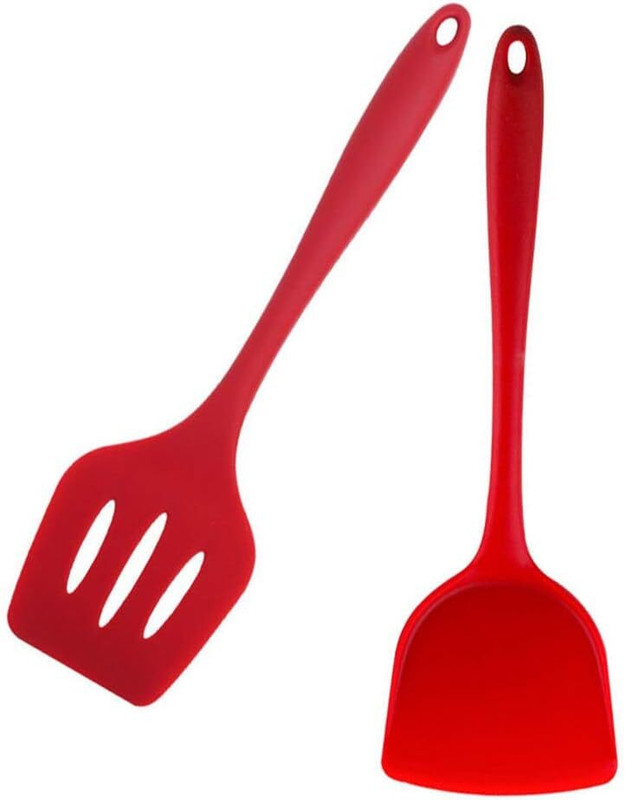 Besillia Kitchen Utensils Cookware Silicone Nonstick Slotted Spatula (Pack of 2, Red) Non-Stick Spatula(Pack of 2)