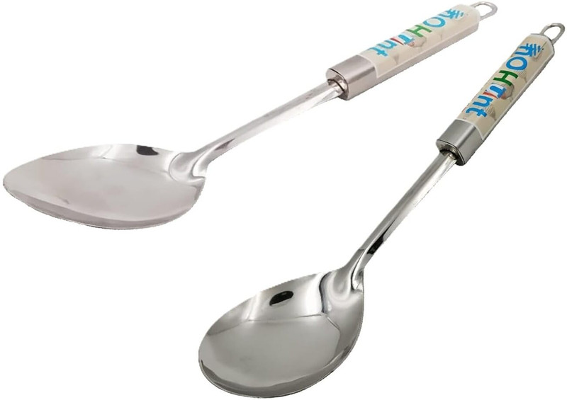 NOHUNT Stainless Steel Solid Oval Spoon & Serving Spoon For Rice/Pasta/Subzi (Size26cm) Non-Stick Spatula(Pack of 2)