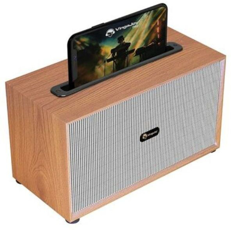 Vingajoy GVT-296 Powerful Sound Wooden Bluetooth Speaker with Mobile Stand & FM Radio Speaker Mod(Compatible only with Mobile, Tabs)