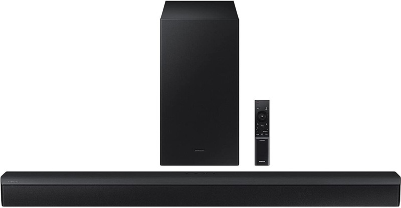 Samsung (HW-B45E/XL) 3 speakers Wireless Subwoofer, Dolby Digital and DTS Virtual X 300 W Bluetooth Soundbar(Black, 2.1 Channel)