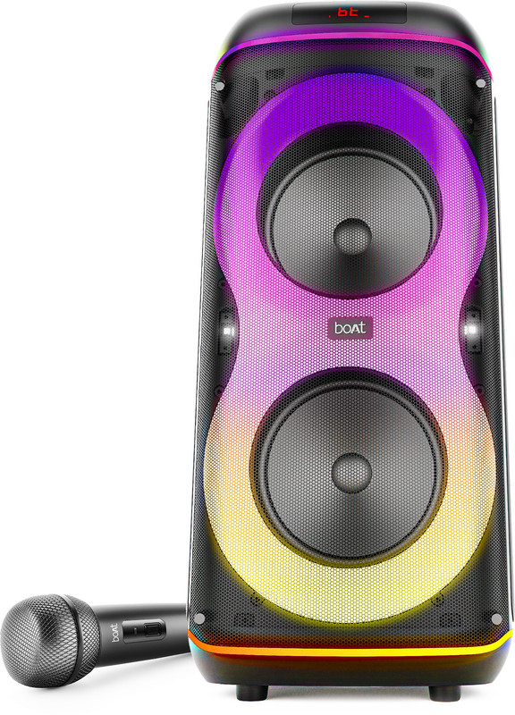 boAt PartyPal 390 Plus,Karaoke Auto-Tuner,UHF Mic,RGB LED,TWS Mode,Guitar Input Port 160 W Bluetooth Speaker(Onyx Black, Mono Channel)