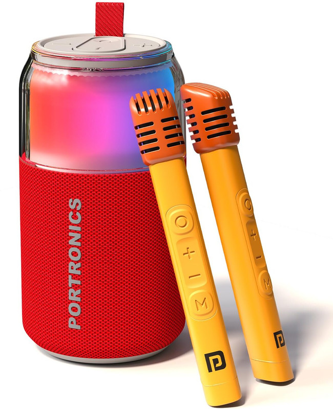Portronics 10W Talk Six Can-Shaped Portable Bluetooth Speaker,Dual Karaoke Mic,4Hr Playtime 10 W Bluetooth Home Audio Speaker(Red, Mono Channel)