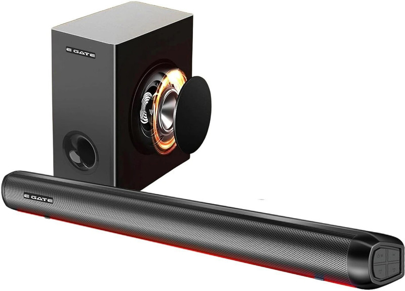 Egate Enigma 306 | LED Light Soundbar Subwoofer Speaker | 3 EQ Mode Quad Drive Setup 210 W Bluetooth Soundbar(Black, 2.1 Channel)