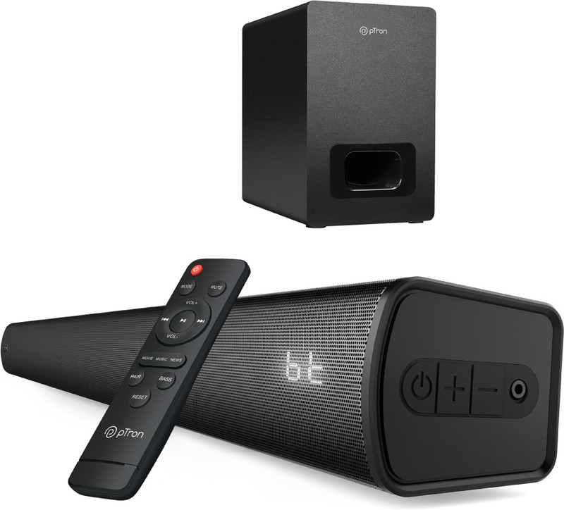 PTron Jazz Pro with 160W Cinematic Surround Sound, 3 EQ Modes, Deep Bass,HDMI ARC Port 160 W Bluetooth Soundbar(Piano Black, 2.1 Channel)