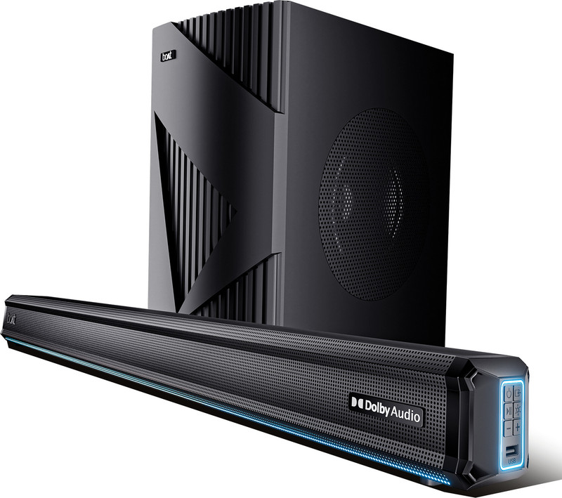 boAt Aavante Bar A3070 Dolby w/ Cinematic Audio, Dynamic LEDs & EQ Modes 300 W Bluetooth Soundbar(Premium Black, 2.1 Channel)