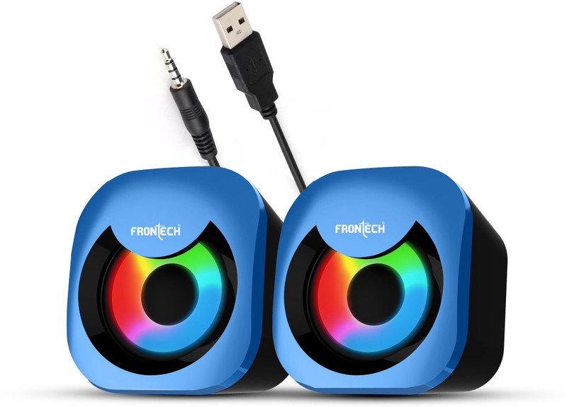 Frontech 2.0 Multimedia Speakers | RGB Lighting | USB-Powered | 3.5mm AUX | 8 W Laptop/Desktop Speaker(Blue+Black, 2.0 Channel)
