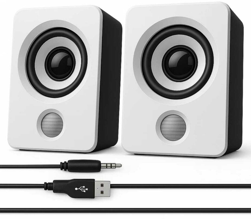JAXTER USB Powered 6W Stereo Computer Speakers | Deep Bass,Clear Audio with PC & Mobile 6 W Bluetooth Laptop/Desktop Speaker(White, 2.1 Channel)
