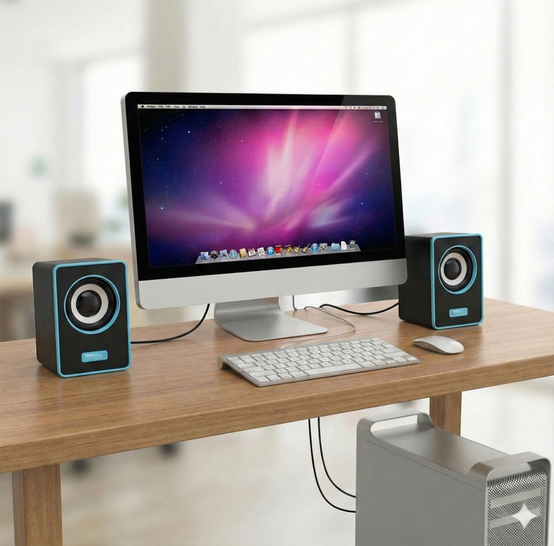 Coracao 6W USB Computer Speaker with Deep Bass & Clear Stereo Sound for PC & Mobile 6 W Bluetooth Laptop/Desktop Speaker(Blue, 2.1 Channel)