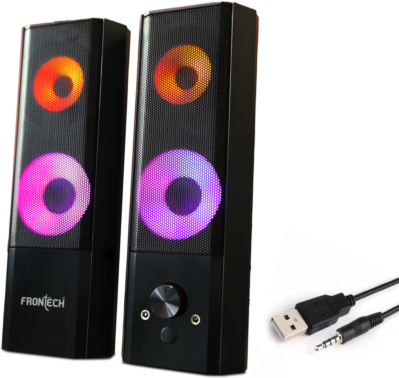 Frontech 2.0 Multimedia Speaker | AUX/USB | RGB Lighting | Detachable Soundbar | 12 W Laptop/Desktop Speaker(Black, 2.0 Channel)