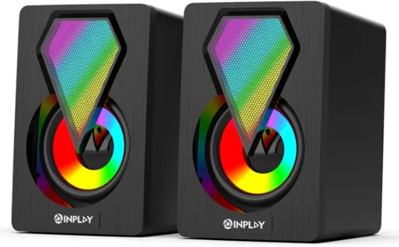 WOOS USB-Powered Black RGB Stereo Speakers – Plug & Play for PC/Laptop/Phone 10 W Laptop/Desktop Speaker(Black Coxk, Stereo Channel)