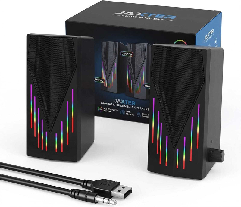 JAXTER Gaming PC Speakers - USB Powered Desktop Soundbar Replacement with Breathing 6 W Laptop/Desktop Speaker(Black, 2.0 Channel)