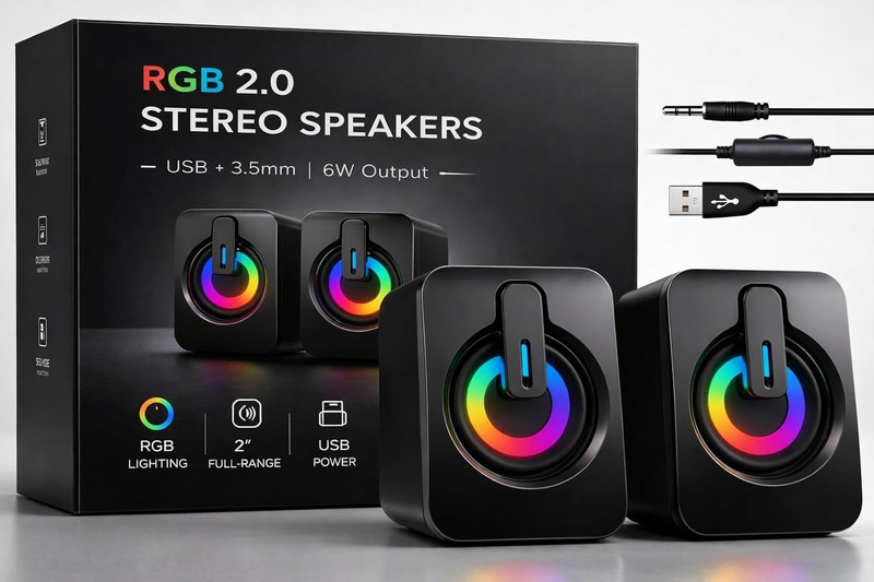 fire turtle 406CS RGB Computer Speaker 6W USB Powered with AUX, Stereo Sound Black 6 W Laptop/Desktop Speaker(Black, 2.0 Channel)