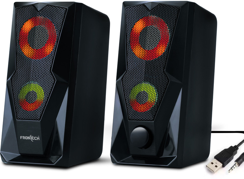 Frontech 2.0 Multimedia Speakers – USB Powered | RGB Lighting | 3.5mm AUX | 12 W Laptop/Desktop Speaker(Black, 2.0 Channel)