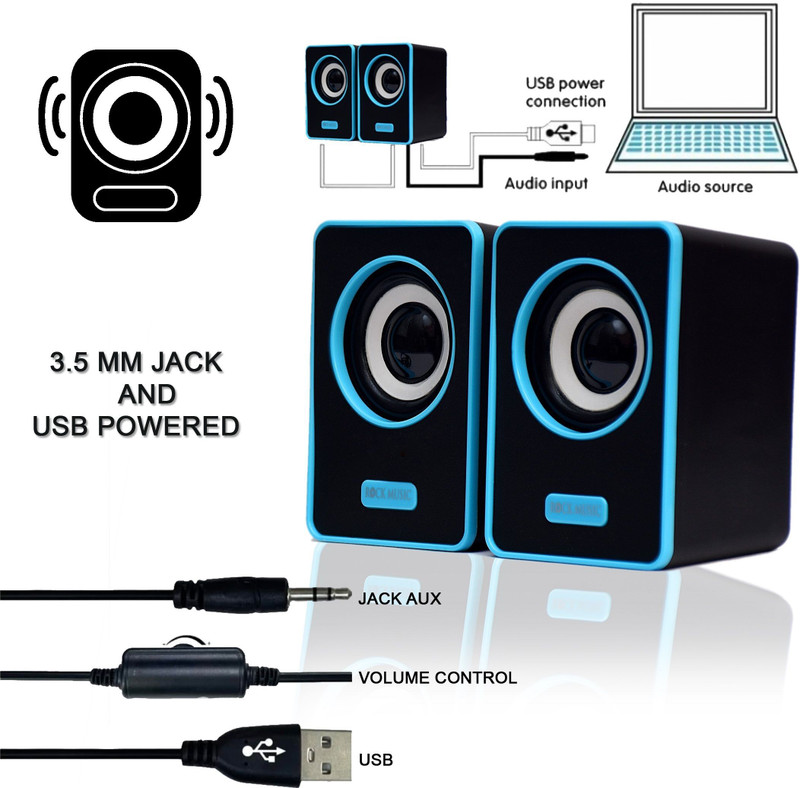 otoobest 6W Computer Speaker with Deep Bass USB Power & Clear Stereo Sound Coonect Mobile 6 W Bluetooth Laptop/Desktop Speaker(Black::Blue, 2.1 Channel)