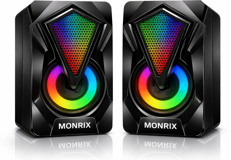 Monrix 6W Dual Channel Multimedia Speaker System for Laptops & Desktops 6 W Laptop/Desktop Speaker(Black, 2.1 Channel)