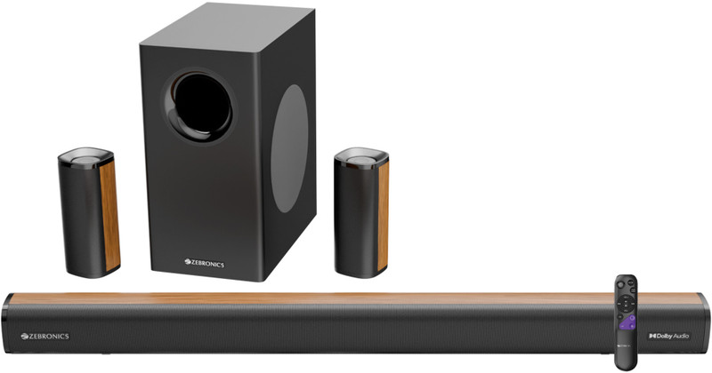 ZEBRONICS Juke Bar 9530 Dolby Audio Wired Subwoofer & Dual Rear Satellites, Wooden Finish 550 W Bluetooth Soundbar(Black, 5.1 Channel)