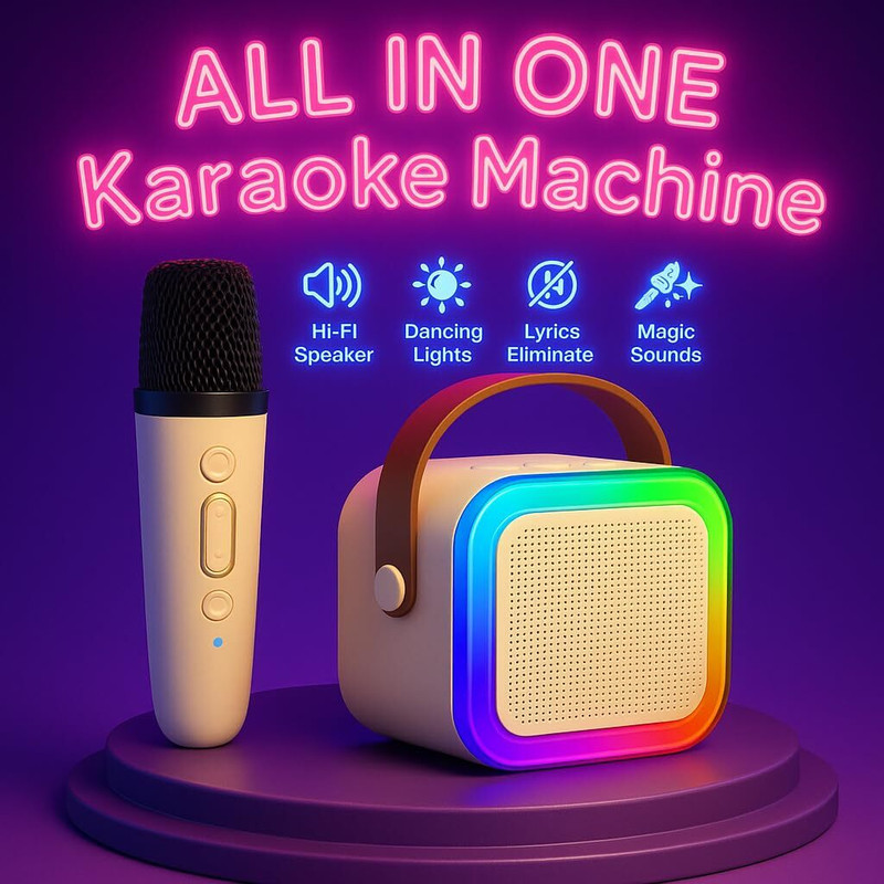HK Toys Travel Friendly Karaoke System | Mini Speaker with Wireless Mic (Random Colour)(Multicolor)