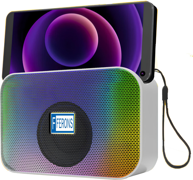 F FERONS Tune-1,16mm driver Dynamic bass,Audio Multi Color Lighting & mobile holder slot. 5 W Bluetooth Speaker(Multicolor, White, 5.0 Channel)