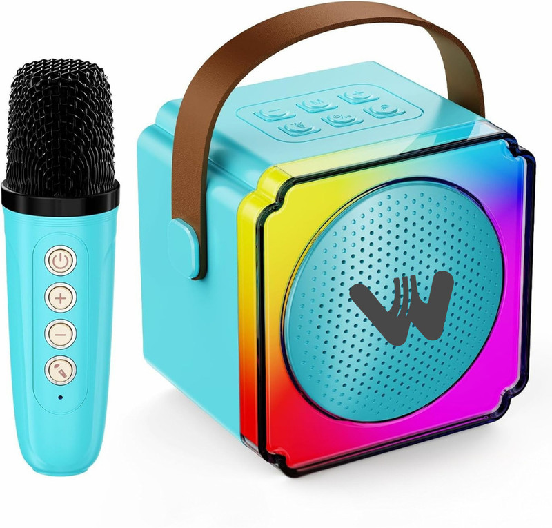 WOOS Dynamic RGB Lights, Wireless Microphone, AUX USB TF Input Karaoke Speaker 7 W Bluetooth Speaker(Blue, Stereo Channel) - 43% off at DetectaDeal