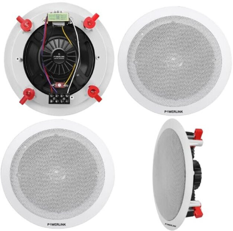 Powerlink 9-Inch 80-Watt Wired Ceiling Speaker (Each 20W,Pack of 4, Metal Grill)(with LMT) 10 W PA Speaker(White, Mono Channel)