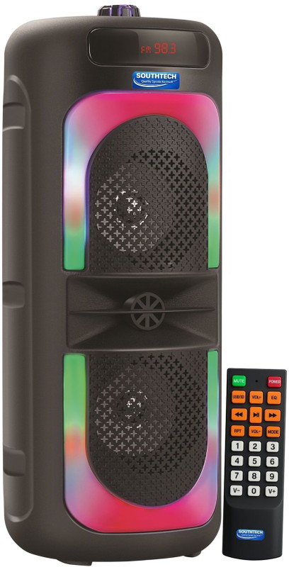 SOUTHTECH 40 W Tower Speaker | Dual Woofer | RGB Lights | 12H Playtime | 40 W Bluetooth Party Speaker(Black, TWS, USB,SD,AUX,Type C,Rechargeable 4800 mAh Battery Outdoor-Indoor Use, Stereo Channel)