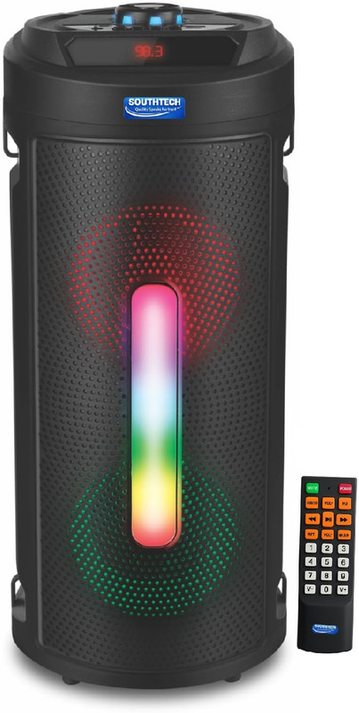 SOUTHTECH 40W Bluetooth Tower Speaker | Dual Woofer | RGB Lights | USB | AUX|12H Play | 40 W Bluetooth Party Speaker(Black, 2.0 Channel)