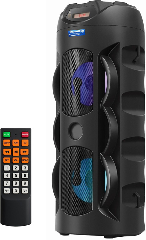 SOUTHTECH 40W Bluetooth Tower Speaker |Remote | 12H Playtime | USB AUX FM TWS | 40 W Bluetooth Party Speaker(Black, Dual 4" Woofers, RGB Lights, Deep Bass, 2.0 Channel)