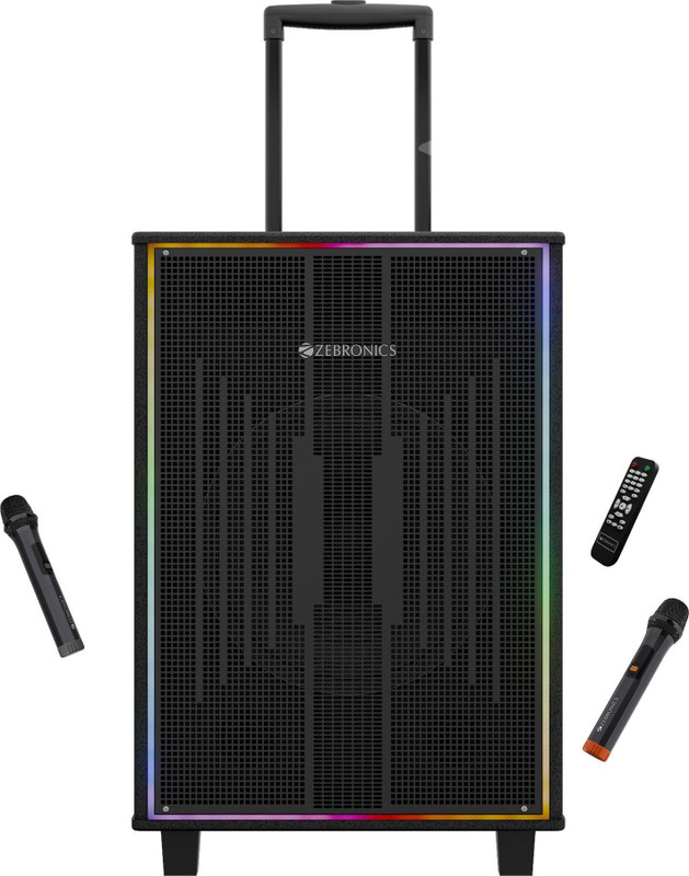 ZEBRONICS Party Fyre 100 Trolley Speaker 6 Playback,Wireless Mic with Display,USB, AUX 90 W Bluetooth Party Speaker(Black, Mono Channel)