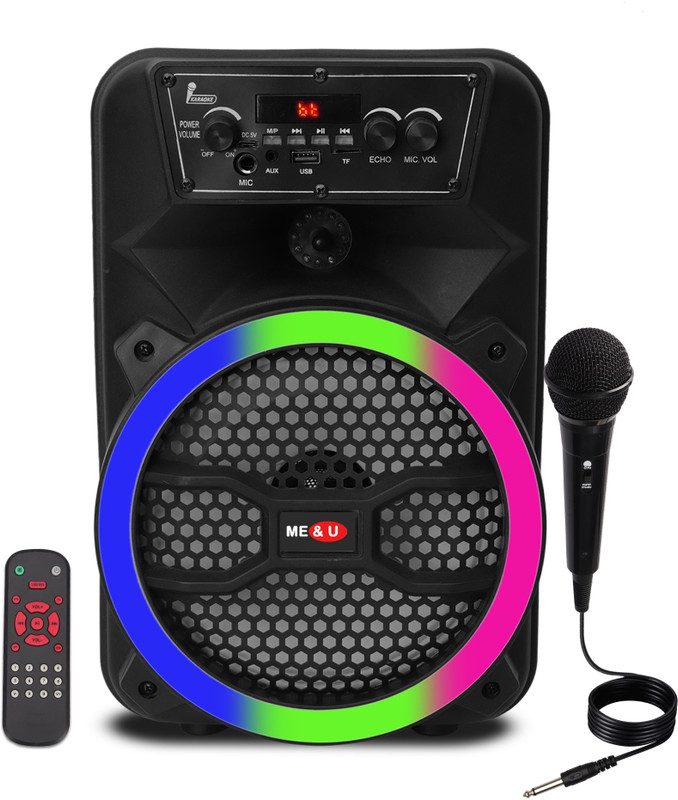 ME&U RockBoy with 8 inch woofer FM USB AUX BLUETOOTH KARAOKE MIC RGB LIGHT 50 W Bluetooth Party Speaker(Black, Mono Channel)
